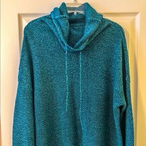 NWOT relaxed fit Nic and Zoe Bundle Up fisherman knit sweater in teal.